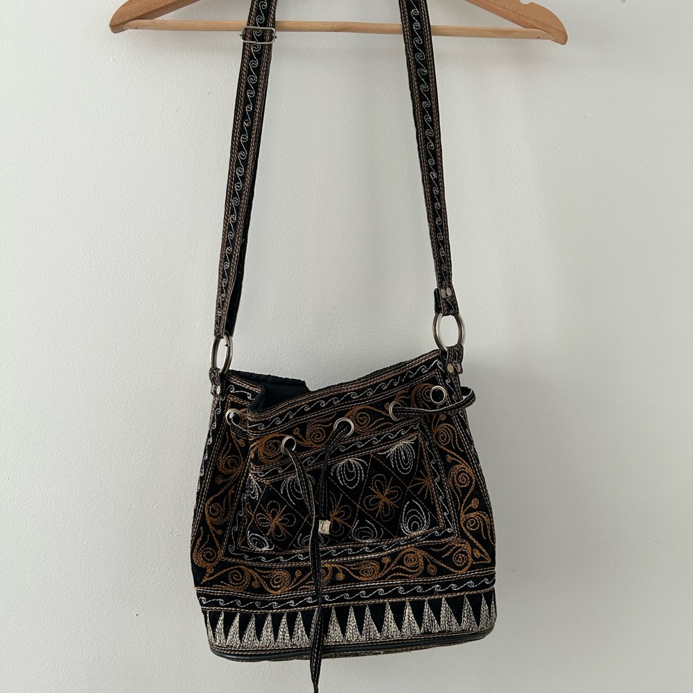 Embroidered Black and Gold Shoulder Bag